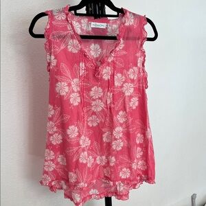 Cotton Floral Sleeveless Blouse in Pink Size XL